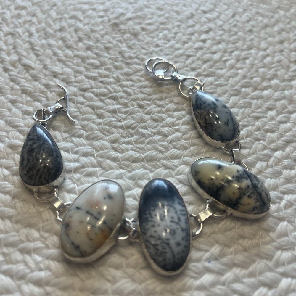 Beautiful DENDRITE OPAL Handmade Sterling 925 Bracelet Size 8 3/4" #311E - Picture 3 of 3